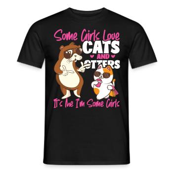 Otter Cat Some Girls Love Cats And - Men's T-Shirt - black - Front - AI Model Male 178 light (178cm)