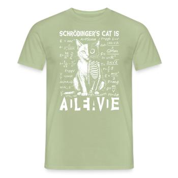 Le chat de Schrödinger mort et vif - T-shirt homme - vert sauge - Devant - AI Model Male 178 light (178cm)