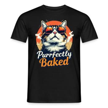 Purrfectly Baked Katze Lustiger Katzen Spruch - Männer T-Shirt - Schwarz - Vorne - AI Model Male 178 light (178cm)