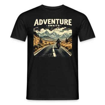 Adventure Awaits Motorcycle Motorcyclist Motorcycle - Men's T-Shirt - black - Front - AI Model Male 178 light (178cm)