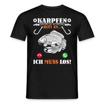 KARPFEN RUFT AN ICH MUSS LOS Lustiges Angler - Männer T-Shirt - Schwarz - Vorne - AI Model Male 178 light (178cm)