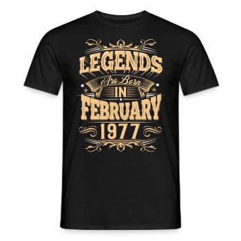 Légende de l’anniversaire de février 1977 - T-shirt homme - noir - Devant - AI Model Male 178 light (178cm)