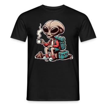 Hiking Alien Coffee Mountains - Men's T-Shirt - black - Front - AI Model Male 178 light (178cm)