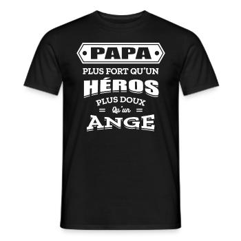 PAPA PLUS FORT QU'UN HEROS PLUS DOUX QU'UN ANGE - T-shirt homme - noir - Devant - AI Model Male 178 light (178cm)