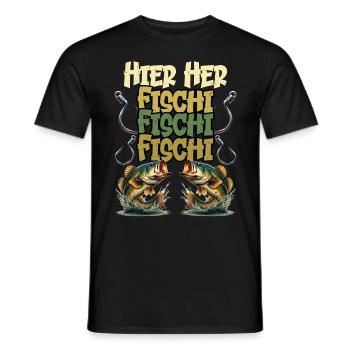 Angler HIER HER FISCHI FISCHI FISCHI Lustiges - Männer T-Shirt - Schwarz - Vorne - AI Model Male 178 light (178cm)
