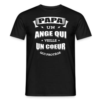 PAPA UN ANGE QUI VEILLE UN CŒUR QUI PROTÈGE - T-shirt homme - noir - Devant - AI Model Male 178 light (178cm)