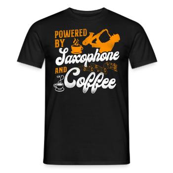 Saxophone Coffee Powered By - Männer T-Shirt - Schwarz - Vorne - AI Model Male 178 light (178cm)