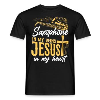 Saxophones Jésus Foi Chrétien - T-shirt homme - noir - Devant - AI Model Male 178 light (178cm)