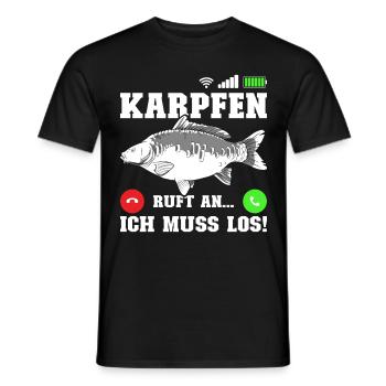 Angler KARPFEN RUFT AN MUSS LOS! Lustiges Karpfen - Männer T-Shirt - Schwarz - Vorne - AI Model Male 178 light (178cm)