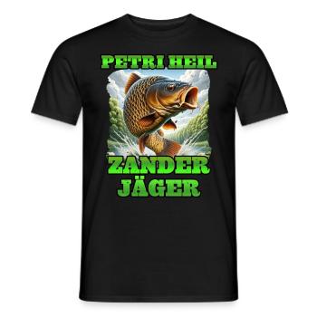 Zander Angeln PETRI HEIL ZANDER JÄGER Lustiges - Männer T-Shirt - Schwarz - Vorne - AI Model Male 178 light (178cm)