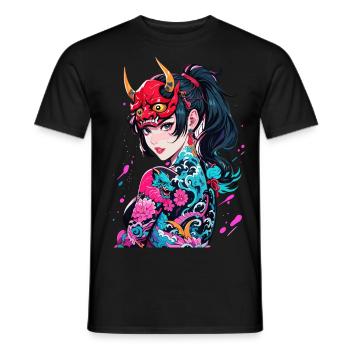 Japanese Demoness - Men's T-Shirt - black - Front - AI Model Male 178 light (178cm)