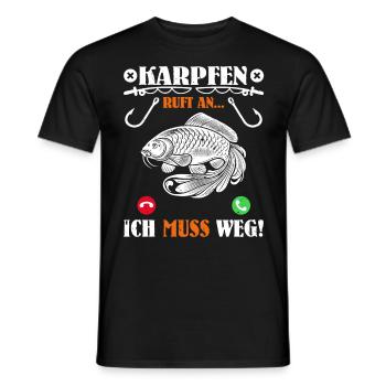 KARPFEN RUFT AN ICH MUSS WEG Lustiges Angler - Männer T-Shirt - Schwarz - Vorne - AI Model Male 178 light (178cm)