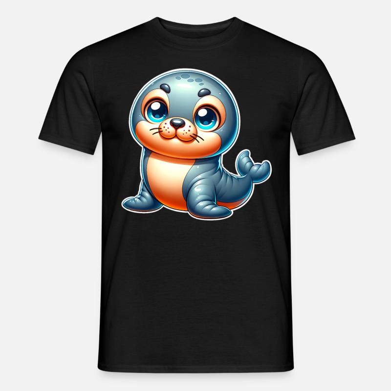 Robbe Seehund - Männer T-Shirt - Schwarz