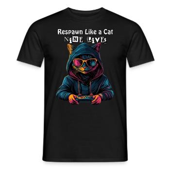 Respawn Like a Cat - Nine Lives Gamer Cat Design - Men's T-Shirt - black - Front - AI Model Male 178 light (178cm)