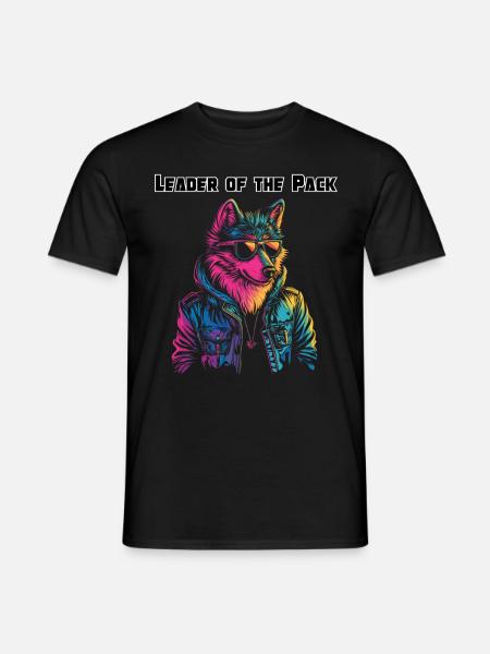 Leader of the Pack - Neonfarbenes Wolf Design - Männer T-Shirt - Schwarz