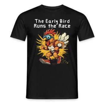 The Early Bird Runs the Race - Funny Rooster - Men's T-Shirt - black - Front - AI Model Male 178 light (178cm)