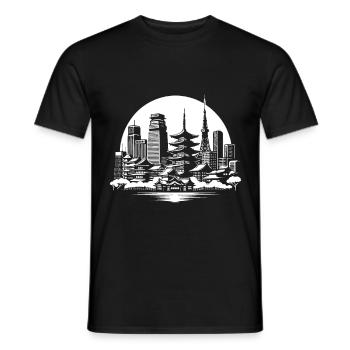 Asian Metropolis – Skyline Design - Men's T-Shirt - black - Front - AI Model Male 178 light (178cm)
