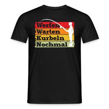 Angler Outfit WERFEN WARTEN KURBELN NOCHMAL Lustig - Männer T-Shirt - Schwarz - Vorne - AI Model Male 178 light (178cm)