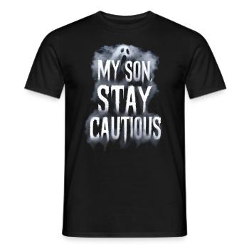 My son stay cautious fog ghost - Men's T-Shirt - black - Front - AI Model Male 178 light (178cm)