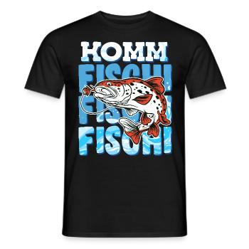 Angeln KOMM FISCHI FISCHI FISCHI Lustiges Angler - Männer T-Shirt - Schwarz - Vorne - AI Model Male 178 light (178cm)