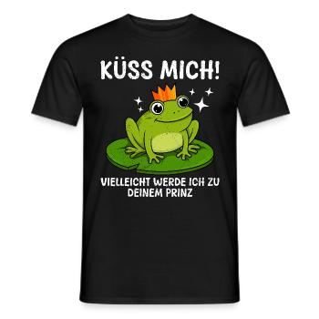 Froschkostüm KÜSS MICH VIELLEICHT WERD ICH ZUM - Männer T-Shirt - Schwarz - Vorne - AI Model Male 178 light (178cm)