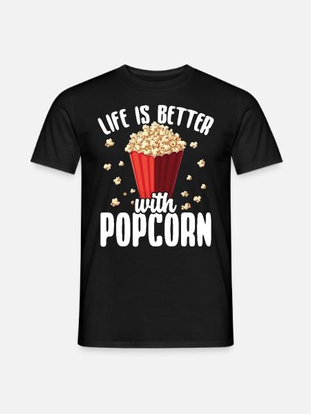 Life is Butter with Popcorn Popcorn - T-shirt herr - svart