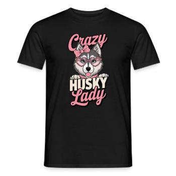 Crazy Husky Lady - Men's T-Shirt - black - Front - AI Model Male 178 light (178cm)