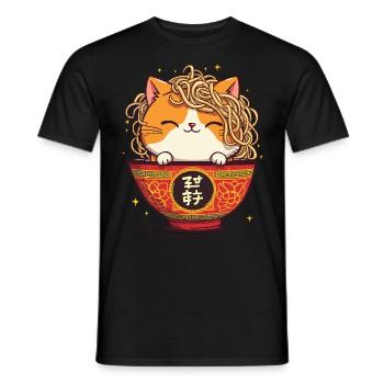 Cat, Ramen, Japanese Noodles, Funny Kitten - Men's T-Shirt - black - Front - AI Model Male 178 light (178cm)