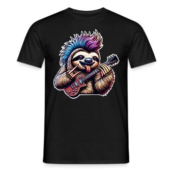 Faultier Rock and Roll Gitarrist - Männer T-Shirt - Schwarz - Vorne - AI Model Male 178 light (178cm)