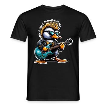 Ente Rock and Roll Gitarrist - Männer T-Shirt - Schwarz - Vorne - AI Model Male 178 light (178cm)
