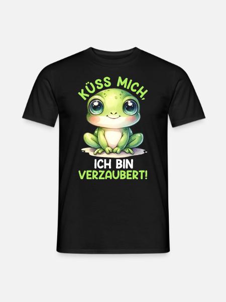 Froschkostüm KÜSS MICH ICH BIN VERZAUBERT - Männer T-Shirt - Schwarz