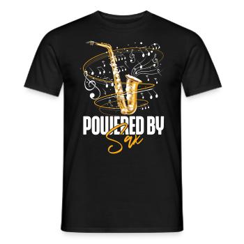 Saxophone Pun Powered By Sax - Men's T-Shirt - black - Front - AI Model Male 178 light (178cm)