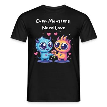 Even Monsters Need Love - Süße Monster - Männer T-Shirt - Schwarz - Vorne - AI Model Male 178 light (178cm)