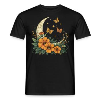 Mondsichel mit Blumen und Schmetterlingen - Männer T-Shirt - Schwarz - Vorne - AI Model Male 178 light (178cm)
