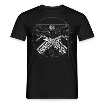 Saxophones Vitruvian Man - Men's T-Shirt - black - Front - AI Model Male 178 light (178cm)