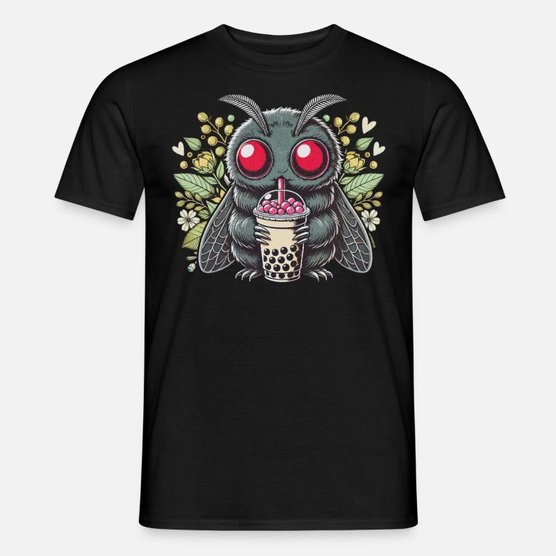 Cute Moth Drinks Bubble Tea - Men's T-Shirt - black