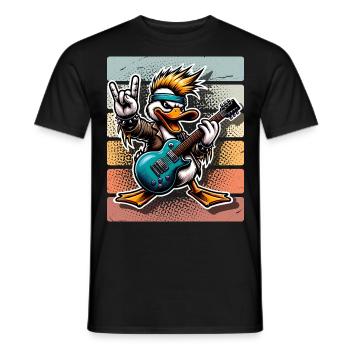 Ente Rock and Roll Gitarrist - Männer T-Shirt - Schwarz - Vorne - AI Model Male 178 light (178cm)