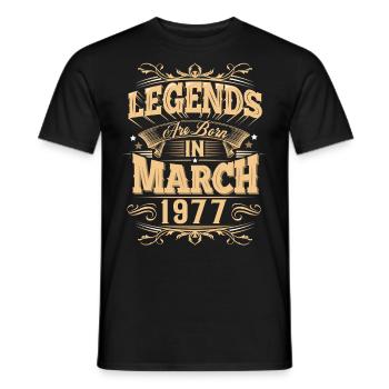 Légende de l’anniversaire de mars 1977 - T-shirt homme - noir - Devant - AI Model Male 178 light (178cm)
