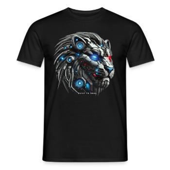 Mecha Lion's Head – Futuristic Cyber Lion - Men's T-Shirt - black - Front - AI Model Male 178 light (178cm)