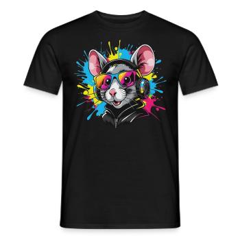 Ratte mit Kopfhörer - Männer T-Shirt - Schwarz - Vorne - AI Model Male 178 light (178cm)