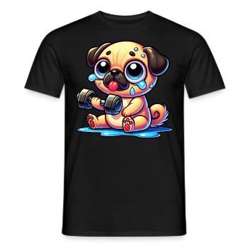 Pug with Dumbbell Funny Workout Cartoon Dog - Men's T-Shirt - black - Front - AI Model Male 178 light (178cm)