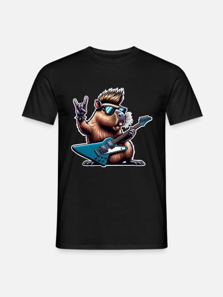 Capybara Rock and Roll Guitarist - Men's T-Shirt - black