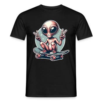 Alien Skateboard Skater Skate - Men's T-Shirt - black - Front - AI Model Male 178 light (178cm)