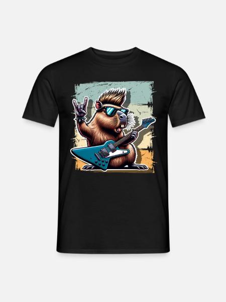 Capybara Rock and Roll Gitarrist - Männer T-Shirt - Schwarz