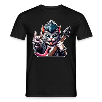 Katze Rock and Roll Gitarrist - Männer T-Shirt - Schwarz - Vorne - AI Model Male 178 light (178cm)