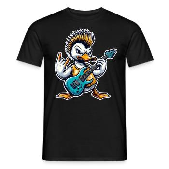 Ente Rock and Roll Gitarrist - Männer T-Shirt - Schwarz - Vorne - AI Model Male 178 light (178cm)