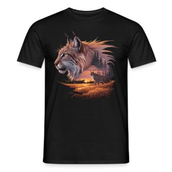 Luchs im Abendrot – Faszinierende Wildtierkunst - Männer T-Shirt - Schwarz - Vorne - AI Model Male 178 light (178cm)