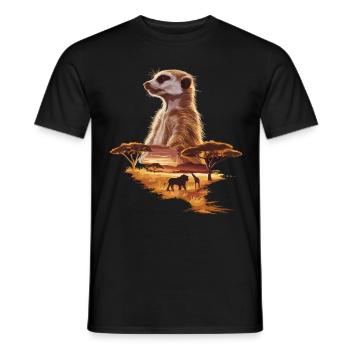 Suricates dans la savane – Faune africaine - T-shirt homme - noir - Devant - AI Model Male 178 light (178cm)