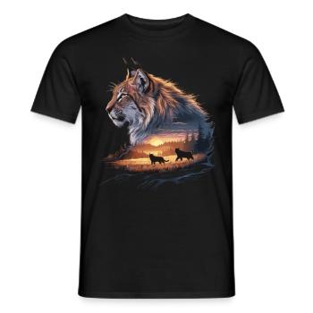Lynx in the sunset – magical natural art - Men's T-Shirt - black - Front - AI Model Male 178 light (178cm)