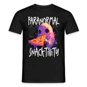 Paranormal Snacktivity - Cute Ghost Eating Pizza - Men's T-Shirt - black - Front - AI Model Male 178 light (178cm)